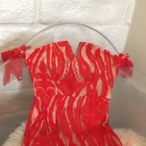 Red lace dress.